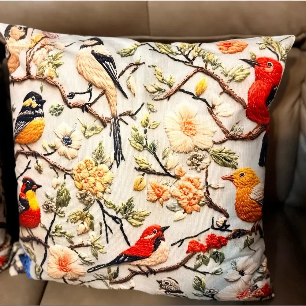 Lomsoe 2 pcs Vintage Bird Flower Berry pillows NEW 18 X 18